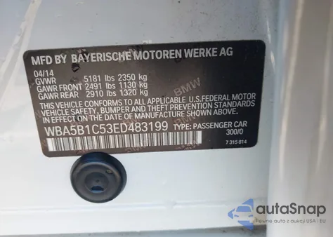 2014 BMW 535I from USA, damaged, VIN WBA5B1C53ED483199